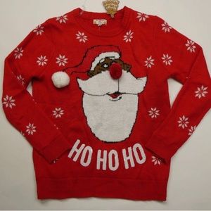 Ugly Christmas Sweater Ho Ho Ho Knit Size Small Poof! Santa Clause